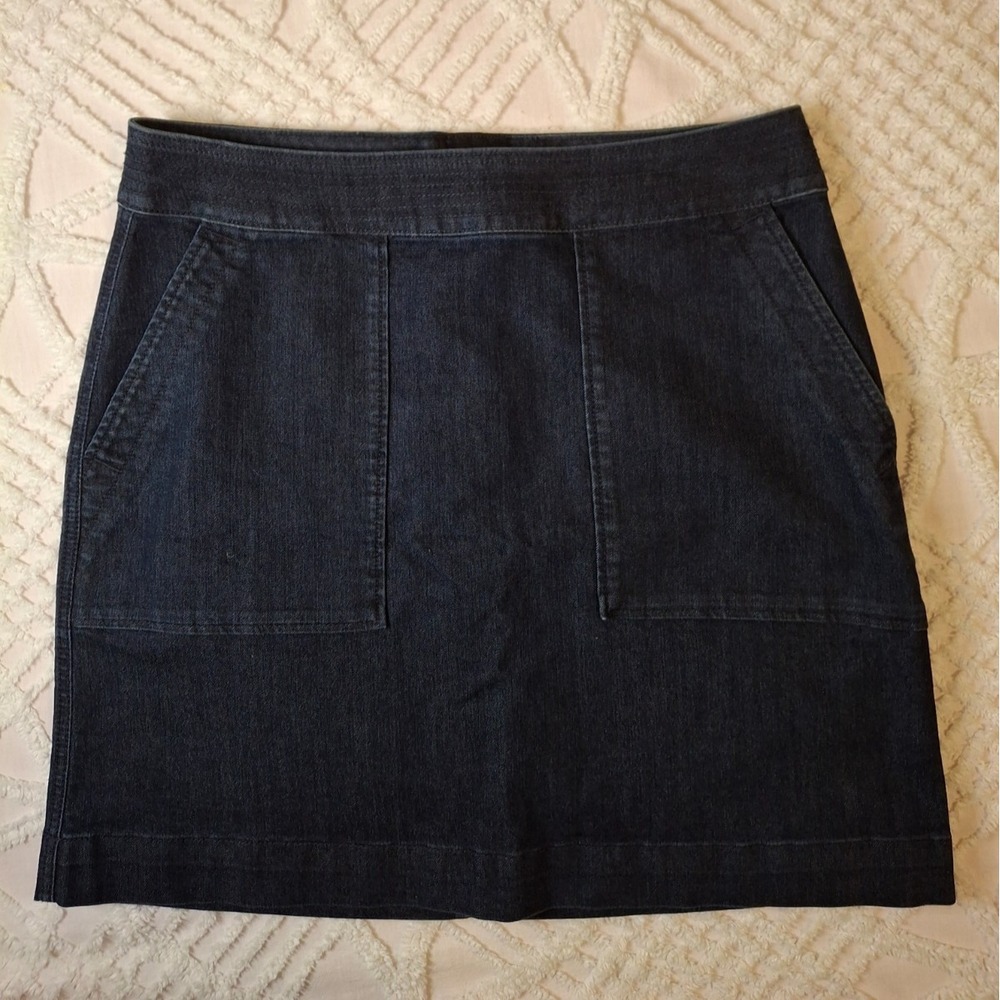 LOFT Womens Size 8 Denim Mini Skirt Dark Wash High Rise Patch Pocket A-Line
